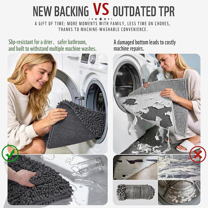 Yimobra Bathroom Runner Rug 70x24 Inch - Extra Long Non Slip Chenille Bath Mat, Soft & Absorbent, Machine Washable Shaggy Hallway Carpet for Vanity Tub Shower, Dark Gray Home Decor Accessories