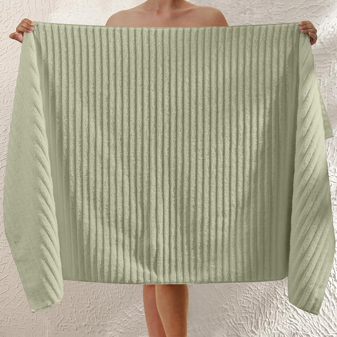Elegant Comfort 100% Turkish Cotton Corduroy Ribbed Luxury Jumbo Bath Towel Ultra Soft - 35 x 70 Inch - Luxury Spa Premium Hotel Quality Highly Absorbent and Quick Dry Large Bath Towel, Mint Green