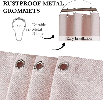 KGORGE Pink Shower Curtain Scalloped, Blush Cute Linen Textured Privacy Boho Heavy Duty Waterproof Washable Shower Curtain Set for Bathroom Home Decor with 12 Metal Hooks, 72 x 72 inches Long