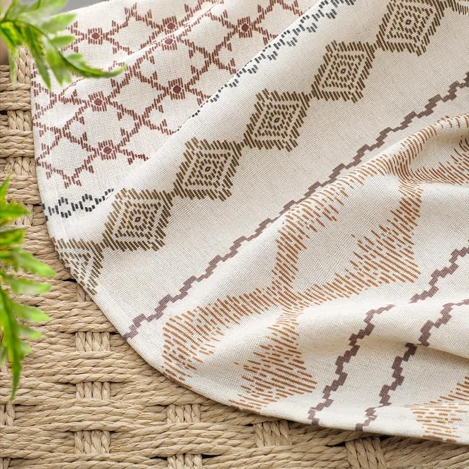 Boho Linen Shower Curtain for Bathroom with Striped Print,72" W x 78" L,Beige,Long Size