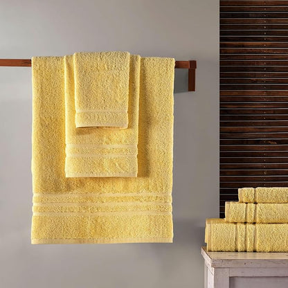 Hawmam Linen Yellow 6 Piece Bath Towels Set for Bathroom Original Turkish Cotton Soft, Absorbent and Premium 2 Bath Towels, 2 Hand Towels, 2 Washcloths