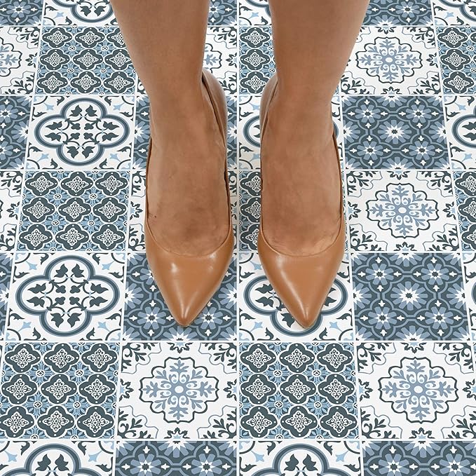 FloorPops FP2951 Myriad Peel & Stick Floor Tiles, Blue