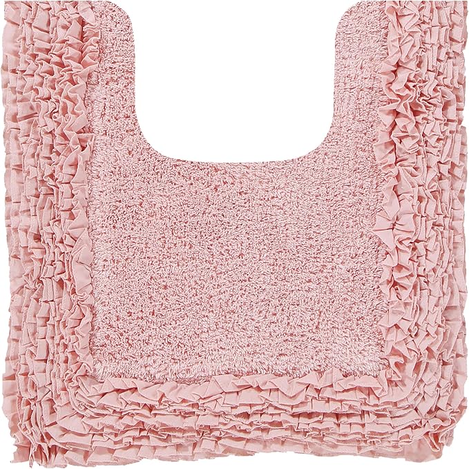 Better Trends Toilet Rugs U Shaped 100% Cotton, Non-Slip Washable 20" x 20" Rug Soft for Bathroom Floor Decor, Water Absorbent, Contour Pink Shaggy Border Collection