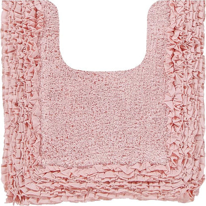 Better Trends Toilet Rugs U Shaped 100% Cotton, Non-Slip Washable 20" x 20" Rug Soft for Bathroom Floor Decor, Water Absorbent, Contour Pink Shaggy Border Collection