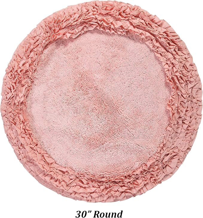 Better Trends Premium Bathroom 30” Round Mat 100% Cotton, Water Absorbent Non-Slip Backing, Machine Washable for Bathroom, Tub, and Shower Use, Pink Shaggy Border Collection