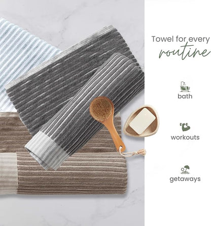 Martex Restore Sculpted Stripe Bath Towel – Soft, Absorbent, Moisture-Wicking and Quick to Dry – Lightweight for Everyday Use – Comfortable Feel with Convenient Loop for Hanging – 30" x 56" – Tan