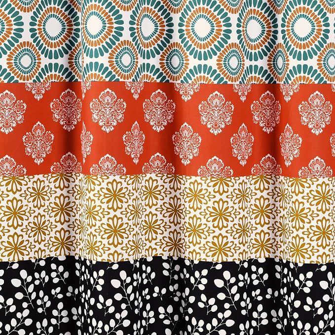 Lush Decor Bohemian Stripe Shower Curtain 72" W x 78" L Turquoise & Orange - Bathroom Curtain - Extra Long Shower Curtain - Boho Decor - Fabric Shower Curtains