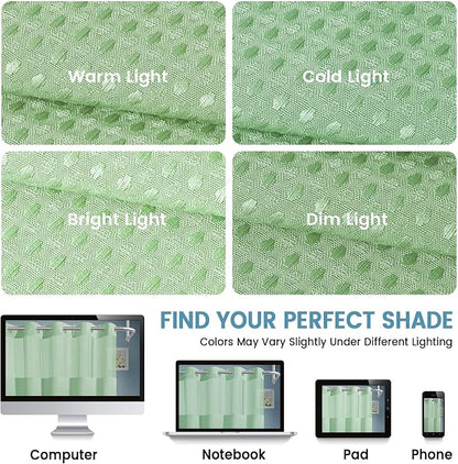 EUTXL Heavyweight Mint Green No Hook Shower Curtain with Snap in Liner,256GSM Waffle Weave Shower Curtains for Bathroom,71W x 74H