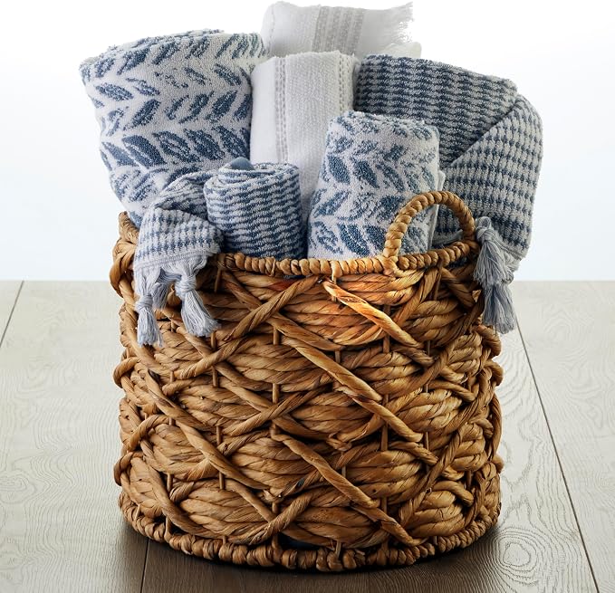 SKL Home Distressed Leaves Bath Towel Set-4pc, Turkish Cotton, Denim Blue | 2 Bath towels, 2 hand towels. 600 GSM weight. Spa-level quality. Soft & absorbent, reversible jacquard.