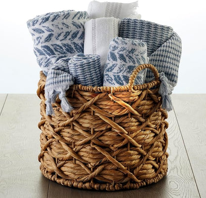 SKL Home Distressed Leaves Bath Towel Set-4pc, Turkish Cotton, Denim Blue | 2 Bath towels, 2 hand towels. 600 GSM weight. Spa-level quality. Soft & absorbent, reversible jacquard.