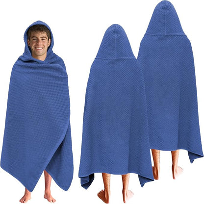COTTON CRAFT Hooded Bath Towel for Adults – 2 Pack 100% Cotton Bath Sheet | Waffle Weave Oversized 35x70 inch Ringspun Terry Bath Wrap with a hood - Soft Super Absorbent Quick Dry – 450 GSM – Navy
