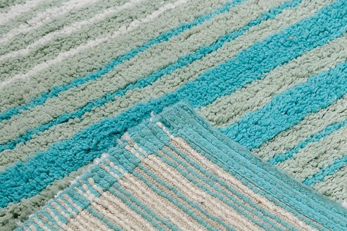 Home Weavers 100% Cotton Gradiation Collection Bathroom Décor, Washable Rug, Bathroom Mat, Kitchen Mat, Bathroom Rug Set, Bath Mat Set, Bath Floor Mat Non Slip, 4 Piece Set with Runner, Turquoise