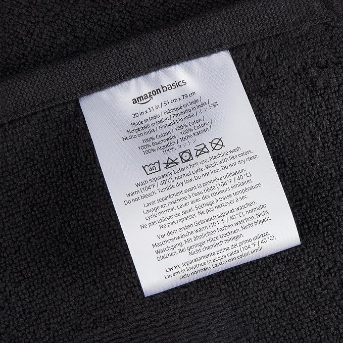 Amazon Basics Banded 100% Cotton Machine Washable Bathroom Bath Rug Mat, 31" x 20", Black (Pack of 2)
