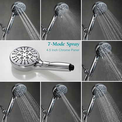 GwernKB Handheld Shower Head with ON OFF Switch & 79in Stainless Steel Hose | Built-in Power Spray,7-Setting High Pressure Spray with Bracket & Extra No Drilling Wall Shower Holder for Lower Mount,Silver
