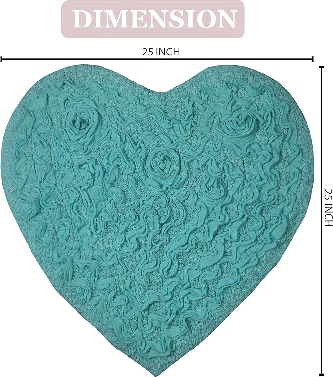 Home Weavers Bell Flower Collection 100% Cotton Tufted Bath Rugs, Extra Soft and Absorbent Bath Rugs, Non-Slip Bath Mats, Machine Washable, Bath Mats for Bathroom Floor, 25"x25" Heart, Turquoise