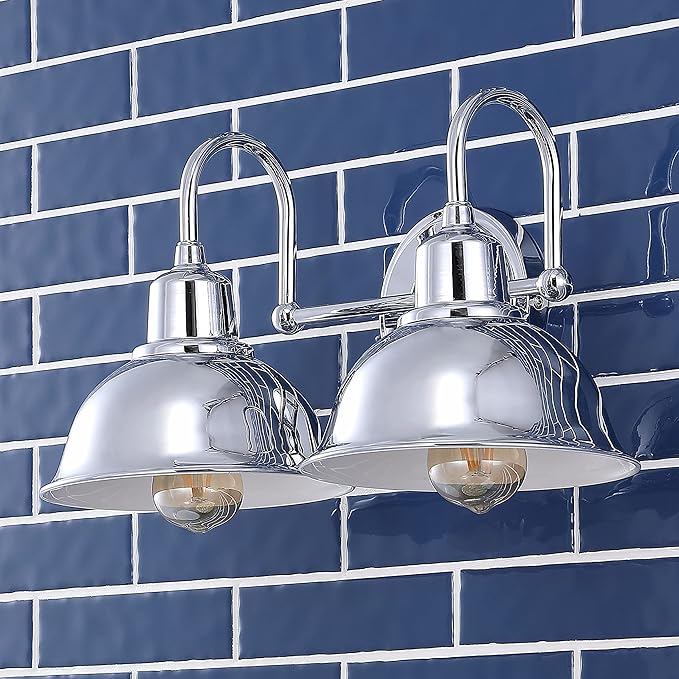 JONATHAN Y 18" Chrome Farmhouse Industrial 1-Light LED Vanity Wall Sconce for Bathroom Mirror Kitchen, Metal Shade, Dimmable Vintage Lighting, LED Bulb Included (JYL7482A)