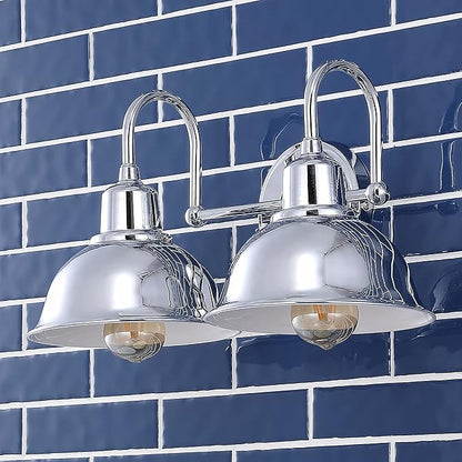 JONATHAN Y 18" Chrome Farmhouse Industrial 1-Light LED Vanity Wall Sconce for Bathroom Mirror Kitchen, Metal Shade, Dimmable Vintage Lighting, LED Bulb Included (JYL7482A)