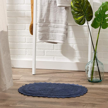 DII Crochet Collection Reversible Bath Mat, Large Oval, 21x34, French Blue