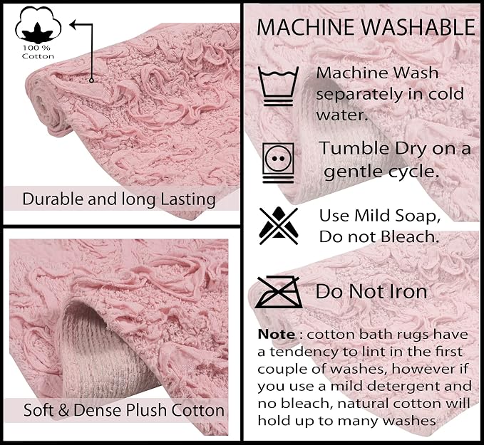 Home Weavers Bell Flower Collection 100% Cotton Tufted Bath Rugs, Extra Soft and Absorbent Bath Rugs, Non-Slip Bath Mats, Machine Washable, Bath Mats for Bathroom Floor and Tub, 20"x20" Contour, Pink