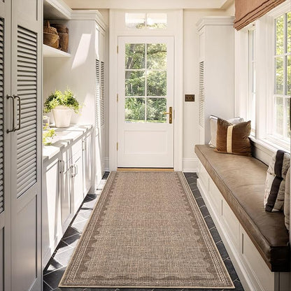 Garvee 2x6 Runner Rug Washable Hallway Runner Rug Bordered Rugs Coffee | Soft Touch Non Slip Non-Shedding Low Pile Stain-Resistant Foldable Long Indoor Carpet for Entryway Laundry Kitchen Bathroom