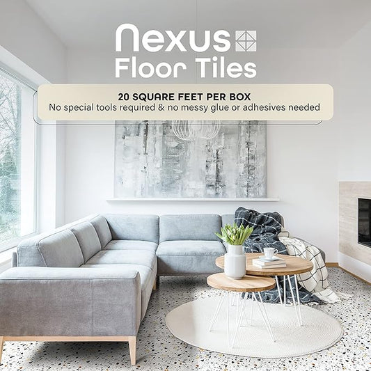 Nexus Self Adhesive 12-Inch Vinyl Floor Tiles, 20 Tiles - 12" x 12", Mosaic Slate Pattern - Peel & Stick, DIY Flooring for Kitchen, Dining Room, Bedrooms & Bathrooms by Achim Home Decor