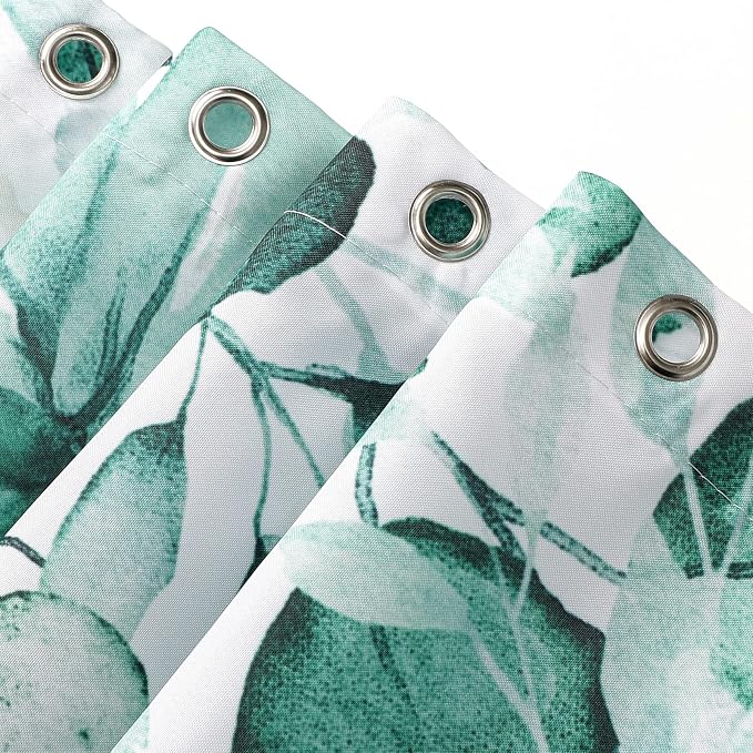 Teal Eucalyptus Shower Curtain, Watercolor Floral Print, 72x90 | Watercolor Plant Leaves Floral Print, Extra Long Waterproof Fabric Bathroom Decor, Machine Washable, Rustproof Grommets