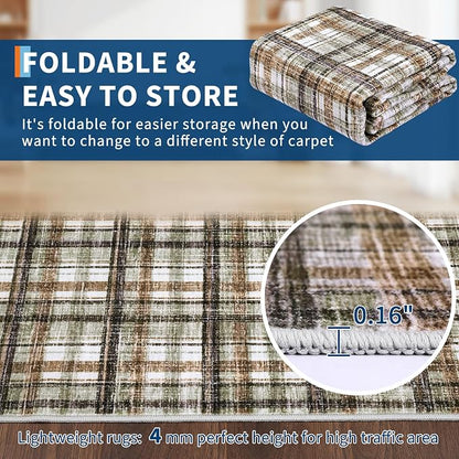 Washable Area Rugs 9 x 12 Rug for Living Room Modern Bordered Non Slip Throw Rugs Large Bedroom Rugs Low Pile Stain Resistant Carpet for Dining Room Nursery 9'x12' Celadon&Coffee