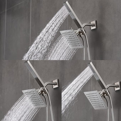 Shower Faucet Set Dual Shower Heads with Handheld Spray Combo, All Metal 6" Dual Shower Head Combo and 3-Way Diverter, Shower Faucet Set with Valve