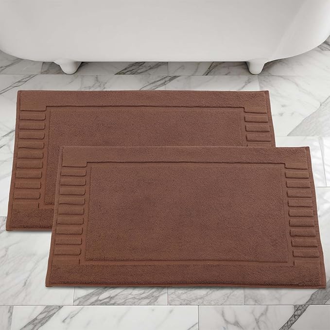 Superior 100% Cotton Bathmat Set, Bath Mats, Bathroom Decor, Shower, Bathtub Essentials, Home Accessories, Washable Rug, No Backing, Heavyweight, Leo Collection, Set of 2, 22" x 35", Brown