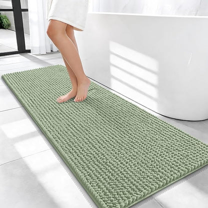 OLANLY Thick Chenille Bathroom Runner Rugs Mats 47x20, Sage Green | Soft Absorbent Bath Rugs, Rubber Backing, Machine Wash Dry, Bath Mats for Bathroom, Tub and Shower, Home Decor Accessories