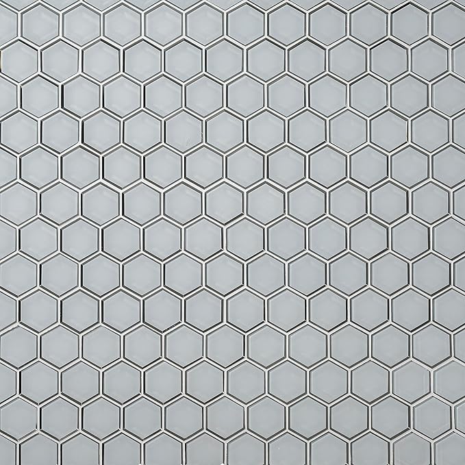 MSI Ice Hexagon Beveled Glass Mesh-Mounted Mosaic Tile for Bathroom, Kitchen Backsplash, Accent Wall Tile, and Shower Wall Tile