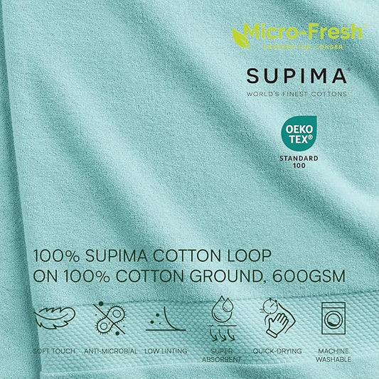 Lacoste Heritage 100% Supima Cotton Hand Towel, Mint, 16" x 30" – Highly Absorbent & Quick Drying, Premium Super Soft Bath Towel, Bathroom Essential, Gift for All Occasions, Machine Washable