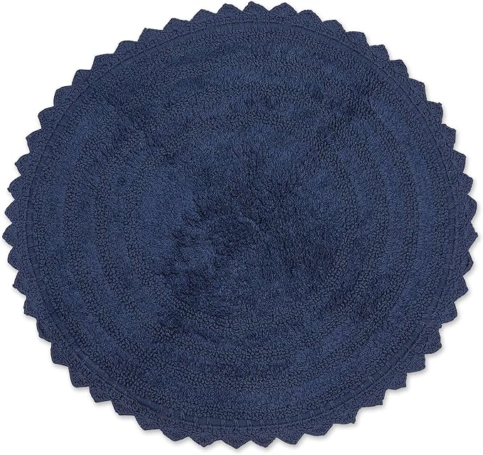 DII Crochet Collection Reversible Bath Mat, Round, 27.5" Diameter, French Blue