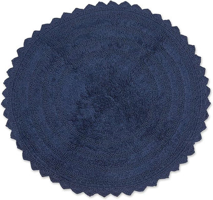 DII Crochet Collection Reversible Bath Mat, Round, 27.5" Diameter, French Blue