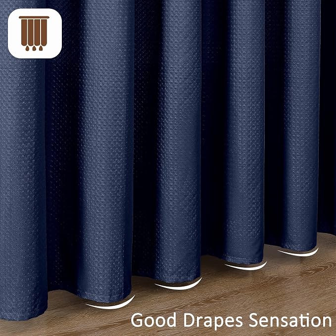 Navy Blue Stall Shower Curtain 36 x 72 Inch, Textured Soft Fabric Waffle Narrow Size Modern Shower Small Curtain for Bathroom Hotel, Machine Washable, Water Resistant, 36Wx72L Inches
