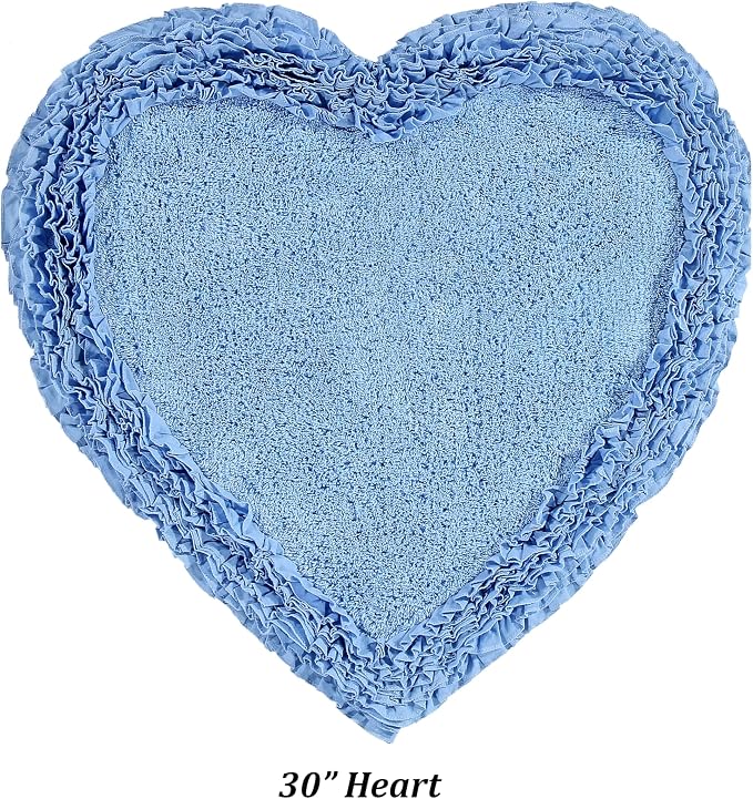 Better Trends 30” Heart Shaped Rugs 100% Cotton Soft Non Slip Doormat Washable Water Absorbent Rugs for Home Entrance Bathroom Shower Floor Decor, Gray Shaggy Border Collection