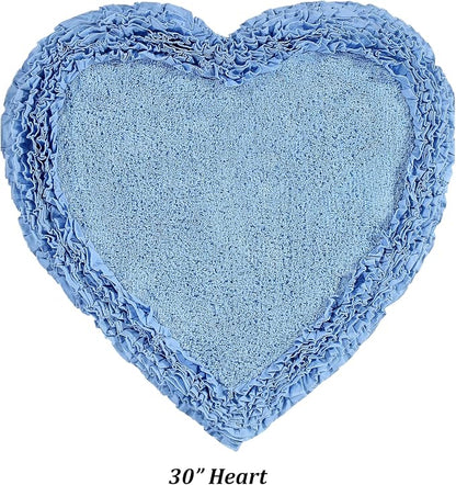 Better Trends 30” Heart Shaped Rugs 100% Cotton Soft Non Slip Doormat Washable Water Absorbent Rugs for Home Entrance Bathroom Shower Floor Decor, White Shaggy Border Collection