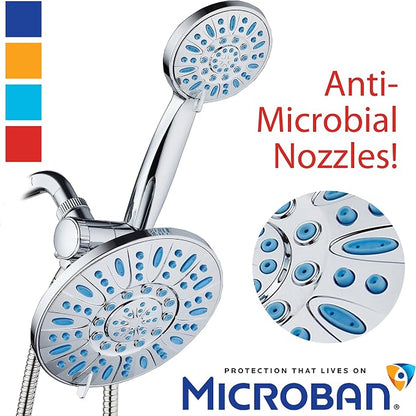 Antimicrobial/Anti-Clog High-Pressure 30-setting Rainfall Shower Combo by AquaDance with Microban Nozzle Protection from Growth of Mold Mildew & Bacteria for Stronger Shower! Wave Blue | Enjoy More Power & Better Shower Hygiene with Lifetime Antimicrib...