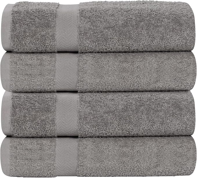 SUPERIOR 4-Piece Cotton Bath Towel Set, Towels for Adults, Kids, Fast Drying Body Towels, Shower, Bath, Pool, Guest/Master Bathroom Essentials, Dorm, Home, Apartment, Franklin Collection, Charcoal