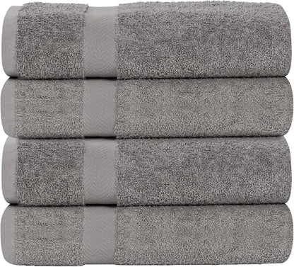 SUPERIOR 4-Piece Cotton Bath Towel Set, Towels for Adults, Kids, Fast Drying Body Towels, Shower, Bath, Pool, Guest/Master Bathroom Essentials, Dorm, Home, Apartment, Franklin Collection, Charcoal