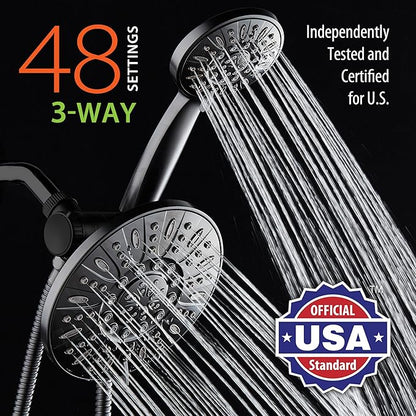 AquaDance 7" Premium High Pressure 3-way Rain & Handheld Shower Head Combo | Enjoy Dual 6-Setting Luxury Shower Heads Separately or Together for the Best of Both Worlds! Stainless Steel Hose - Black