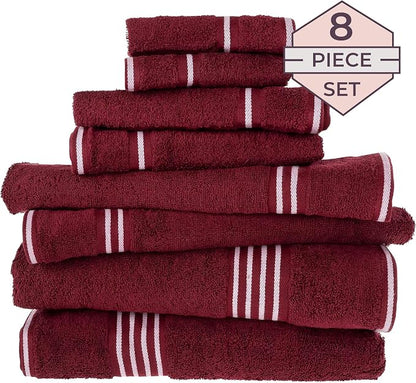 Lavish Home 8PC Bathroom Towels Set - 575GSM 100% Cotton Bathroom Essentials with 2 Bath Towels, 2 Hand Cloths, 2 Wash Cloths, and 2 Fingertip Fabric for Shower, Gym, Dorm and Spa (Burgundy)