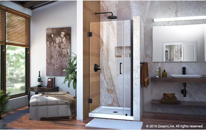 DreamLine Unidoor 33-34 in. W x 72 in. H Frameless Hinged Shower Door in Satin Black, SHDR-20337210-09