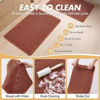 MIULEE Fall Rust Set of 2 Waffle Bathroom Rugs Boho Bath Mat 17x24 Inch | Non Slip, Super Absorbent, Washable, Ultra Soft, Rubber Backed, Small Bath Rugs for Bathroom Floor Tub Shower