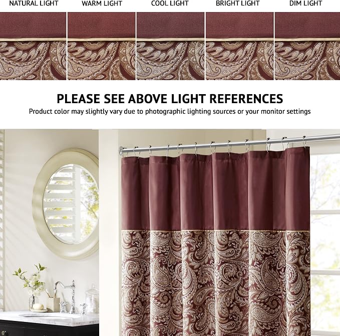 Madison Park Aubrey Shower Curtain for Bathroom, 72 x 72, Burgundy | Microfiber, Adds Privacy, Machine Washable, Striped Pattern, Jacquard, OEKO-TEX Certified