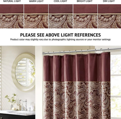 Madison Park Aubrey Shower Curtain for Bathroom, 72 x 72, Burgundy | Microfiber, Adds Privacy, Machine Washable, Striped Pattern, Jacquard, OEKO-TEX Certified