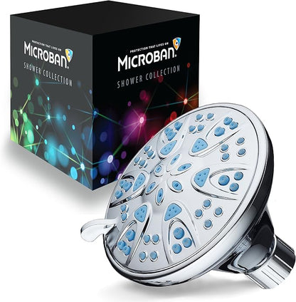AquaDance Antimicrobial – Anti-Clog High-Pressure 6-Setting Head with Microban Nozzle Protection from Growth of Mold, Mildew & Bacteria for Stronger Shower 4", Aqua Blue Jets – 1.8 GPM
