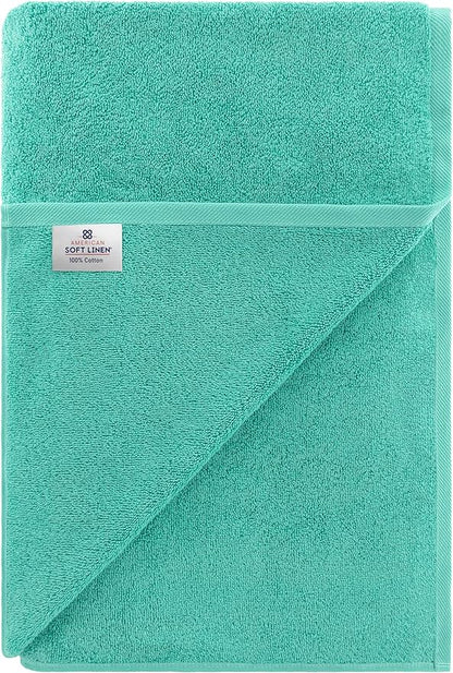 American Soft Linen 100% Cotton 600 GSM Turkish 40x80 Oversized Bath Towel Sheet, Extra Large Adult Towels for Bathroom, Turquoise Bath Sheet