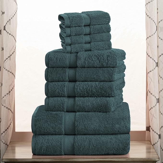 SUPERIOR Egyptian Cotton Ultra Plush & Absorbent, 10 Piece Set, Teal | Quick Dry, Soft Luxury Towel Set, Bath Essentials, Guest Bath, Spa, 2 Bath, 4 Hand, 4 Face Towels, Madeline Towels