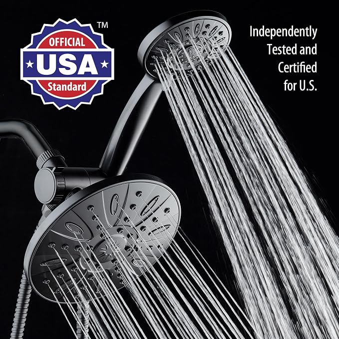 AquaDance 7" Premium High Pressure 3-way Rain & Handheld Shower Head Combo | Enjoy Luxury 7-inch Showerhead & 6-mode Hand Shower Separately or Together! Premium Stainless Steel Hose - Black